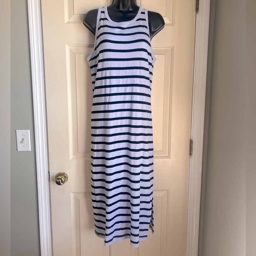 Michael Stars Striped Sleeveless Maxi Dress powder blue with navy blue stripes